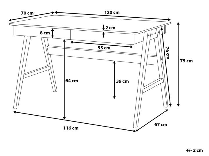 Biurko białe na drewnianych nóżkach 120 x 70 cm z szufladami styl skandynawski Szerokość 120 cm Płyta MDF Biurko komputerowe Drewno Kolor Biały