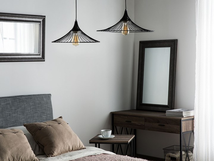 Lampa sufitowa wisząca czarna metalowy klosz industrialny design sypialnia kuchnia Lampa z kloszem Lampa druciana Kolor Czarny Kategoria Lampy wiszące