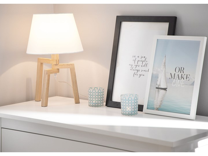 Lampa stołowa biała jasne drewno 42 cm trójnóg skandynawska Lampa nocna Kategoria Lampy stołowe Lampa z abażurem Styl Skandynawski