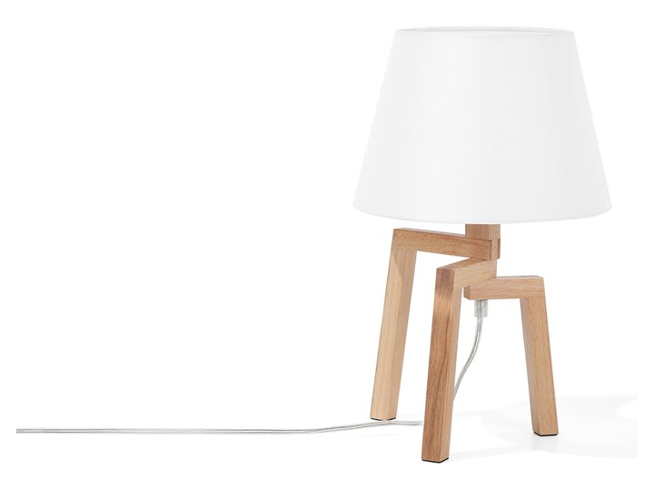 Lampa stołowa biała jasne drewno 42 cm trójnóg skandynawska Lampa nocna Kolor Biały Lampa z abażurem Styl Skandynawski