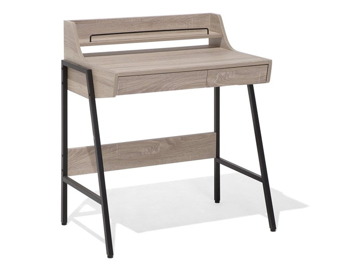 Małe biurko jasnobrązowe 73 x 48 cm z nadstawką i szufladami na stalowej ramie Biurko z nadstawką Drewno Płyta MDF Szerokość 72 cm Szerokość 77 cm Biurko komputerowe Styl Nowoczesny Kolor Brązowy