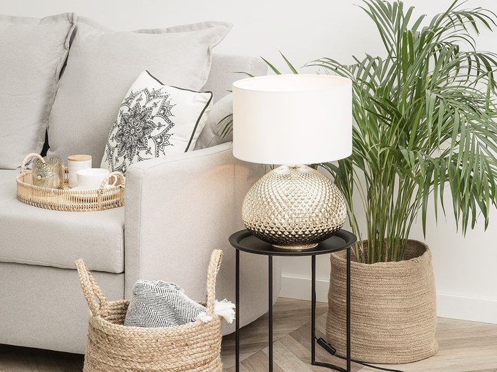 Lampa stołowa złota biała 55 cm szklana podstawa wysoki połysk glamour Lampa nocna Lampa z abażurem Kolor Złoty
