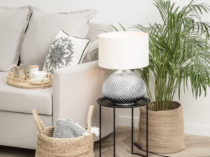 Lampa stołowa srebrna biała 55 cm szklana podstawa wysoki połysk glamour Lampa nocna Kolor Srebrny