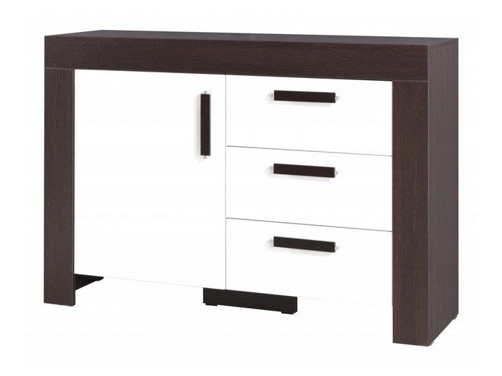 SELSEY Komoda Theon jednodrzwiowa z trzema szufladami Szerokość 120 cm Drewno Wysokość 85 cm Głębokość 42 cm Szerokość 127 cm Z szafkami i szufladami Głębokość 50 cm Kolor Brązowy
