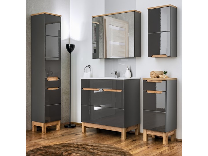 SELSEY Regał łazienkowy Jakkarta słupek grafitowy Drewno Płyta MDF Wysokość 187 cm Szerokość 35 cm Głębokość 33 cm Kolor Szary