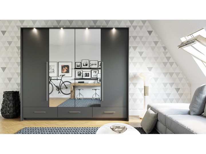 SELSEY Szafa z lustrem Trollson drzwi składane 255 cm Styl Minimalistyczny Tworzywo sztuczne Płyta laminowana Głębokość 67 cm Płyta MDF Drewno Metal Kategoria Szafy do garderoby