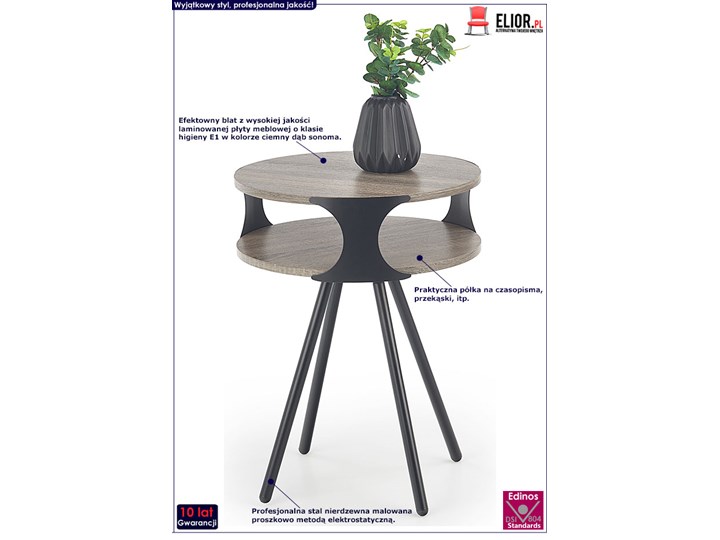Okrągła ława Sensi - ciemny dąb sonoma Wysokość 60 cm Styl Nowoczesny