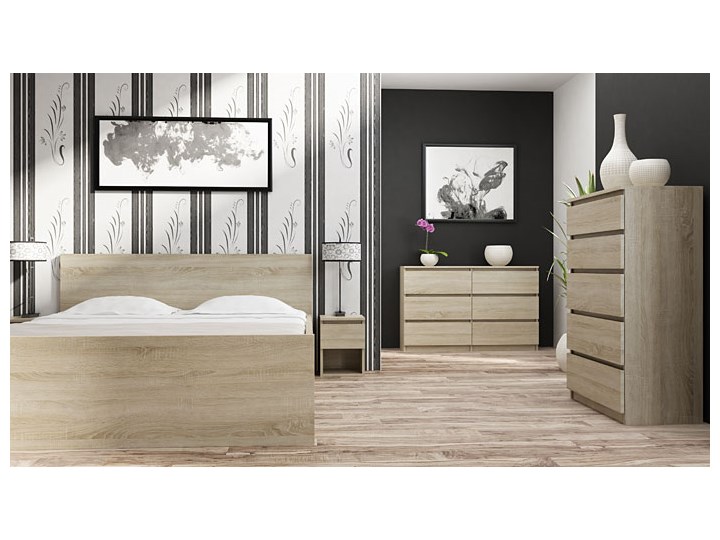 Komoda Marea 120 cm - dąb sonoma Kolor Beżowy Drewno Wysokość 77 cm Głębokość 30 cm Z szufladami Kategoria Komody