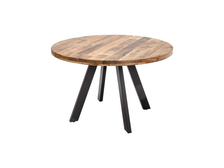 Stół Iron Craft 120 cm okrągły naturalny Mango 39584 Metal Drewno Rozkładanie