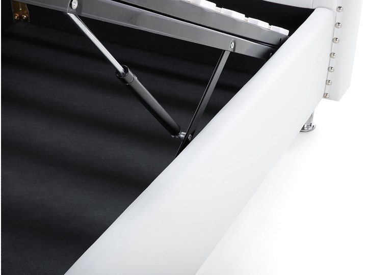 Łóżko białe ekoskóra 90 x 200 cm z pojemnikiem i stelażem ozdobne wezgłowie z kryształkami i ćwiekami Łóżko tapicerowane Kolor Biały