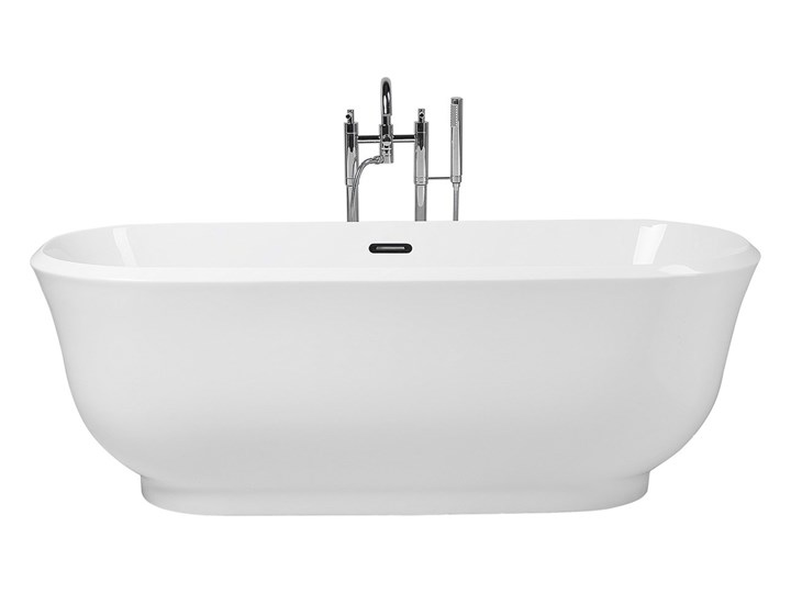 Wanna wolnostojąca biała akrylowa 170 x 77 cm system przelewowy owalna współczesna Kolor Biały Wolnostojące Długość 170 cm Kategoria Wanny