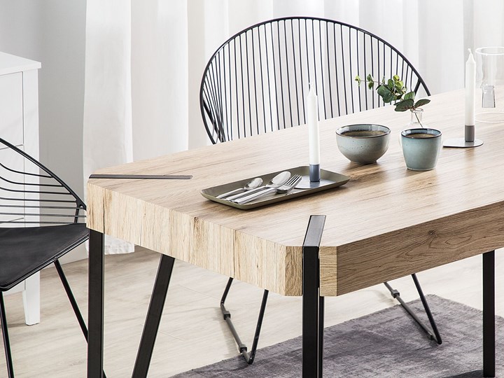 Stół do jadalni jasne drewno czarne metalowe nogi 130 x 90 cm prostokątny styl industrialny Długość 130 cm Płyta MDF Rozkładanie