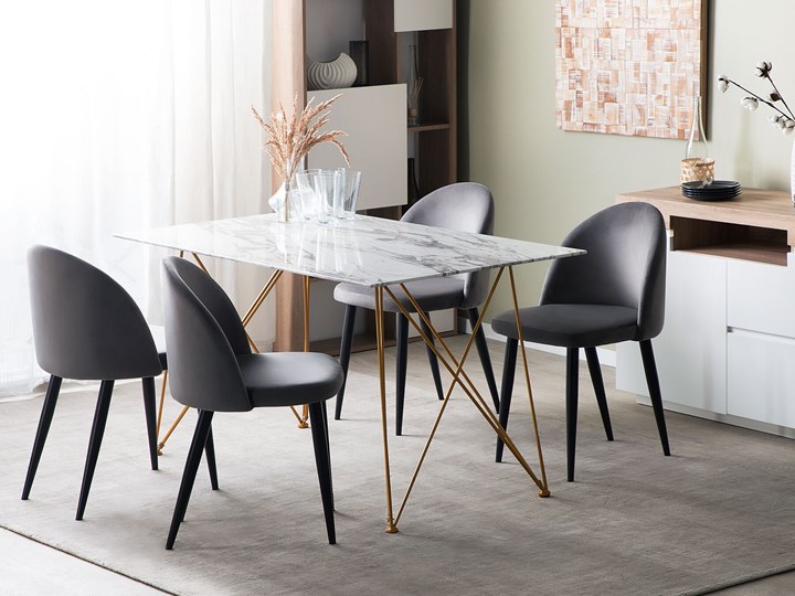 Stół do jadalni efekt marmuru biały ze złotym blat szkło hartowane metalowe nogi 140 x 80 cm styl glam salon Styl Nowoczesny Długość 140 cm Rozkładanie