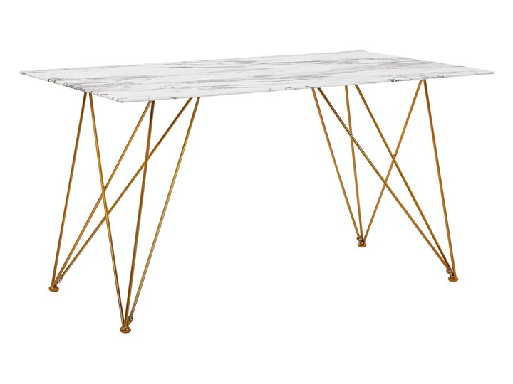 Stół do jadalni efekt marmuru biały ze złotym blat szkło hartowane metalowe nogi 140 x 80 cm styl glam salon Długość 140 cm Pomieszczenie Stoły do kuchni Pomieszczenie Stoły do jadalni