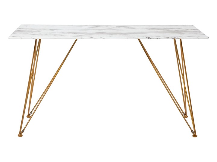 Stół do jadalni efekt marmuru biały ze złotym blat szkło hartowane metalowe nogi 140 x 80 cm styl glam salon Długość 140 cm Pomieszczenie Stoły do kuchni