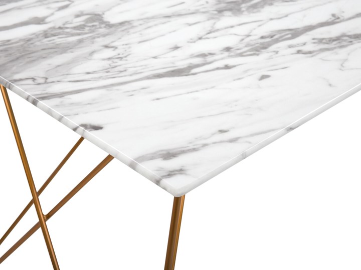 Stół do jadalni efekt marmuru biały ze złotym blat szkło hartowane metalowe nogi 140 x 80 cm styl glam salon Długość 140 cm Rozkładanie