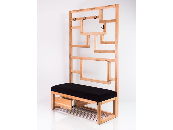 Ławka Szafka Pufa Tapicerowana Siedzisko Gładkie Czarny Wieszak LGS-18 Rozmiary od 50 cm do 200 cm Materiał obicia Skóra ekologiczna Pikowana Materiał nóżek Drewno