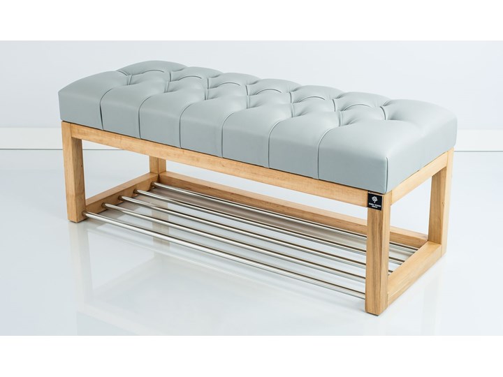 Ławeczka Pufa Pikowana Ekoskóra Popiel Guzik Tapicerowany LPP-4 Rozmiary od 50 cm do 200cm Materiał nóżek Drewno Pomieszczenie Salon