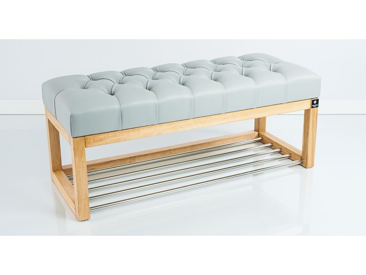 Ławeczka Pufa Pikowana Ekoskóra Popiel Guzik Tapicerowany LPP-4 Rozmiary od 50 cm do 200cm Pomieszczenie Garderoba