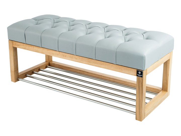 Ławeczka Pufa Pikowana Ekoskóra Popiel Guzik Tapicerowany LPP-4 Rozmiary od 50 cm do 200cm Materiał obicia Tkanina