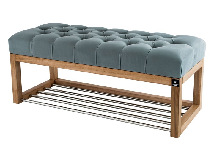 Ławeczka Pufa Pikowana Popielaty Guzik Tapicerowany LPP-4 Rozmiary od 50 cm do 120 cm Pomieszczenie Salon Styl Nowoczesny