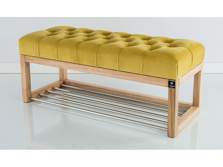 Ławeczka Pufa Pikowana Żółcień Cytrynowa Guzik Tapicerowany LPP-4 Rozmiary od 50 cm do 200 cm Materiał nóżek Drewno Kolor Żółty