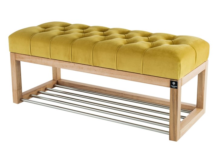 Ławeczka Pufa Pikowana Żółcień Cytrynowa Guzik Tapicerowany LPP-4 Rozmiary od 50 cm do 200 cm Materiał nóżek Drewno Kolor Żółty