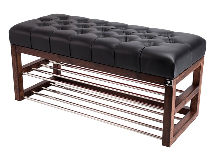 Ławeczka Pufa Pikowana Ekoskóra Czarny Guzik Tapicerowany LPP-5 Rozmiary od 50 cm do 200 cm Pomieszczenie Salon