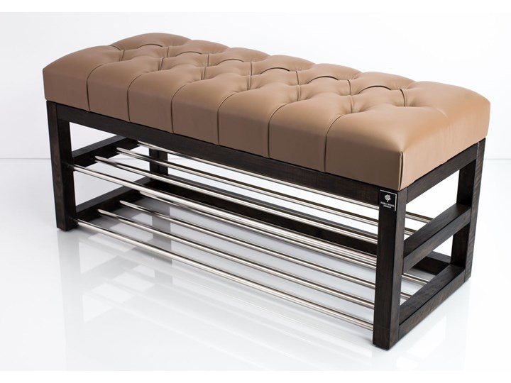 Ławeczka Pufa Pikowana Ekoskóra Cappucino Guzik Tapicerowany LPP-5 Rozmiary od 50 cm do 200 cm Kategoria Ławki do salonu Pomieszczenie Salon