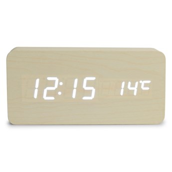 WOODOO CLOCK drewniany cyfrowy zegar LED kremowy