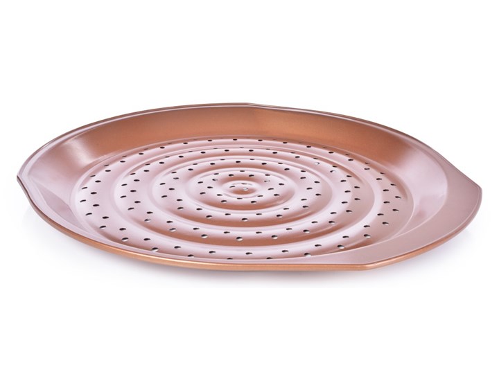 PIZZA & FRYTKI blacha BIOPAN® GOLD do pieczenia pizzy i frytek, z perforowanym dnem Ø 34,5 cm Kolor Brązowy Do pizzy Do ciasta Stal Kolor Różowy