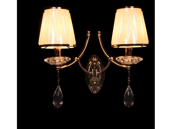 LAMPA ŚCIENNA KINKIET KRYSZTAŁOWY ZŁOTY DOMINNI W2 Kolor Biały Metal Kinkiet z abażurem Kinkiet z kloszem Tworzywo sztuczne Kinkiet dekoracyjny Kategoria Lampy ścienne