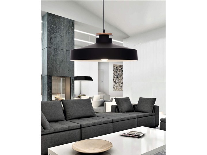 NOWOCZESNA LAMPA WISZĄCA CZARNA LUDOR Lampa z kloszem Drewno Metal Pomieszczenie Sypialnia
