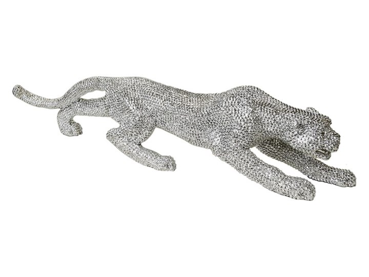 Srebrna "diamentowa" figura lamparta 55 x 12 x 14 Żywica Zwierzęta Kolor Srebrny