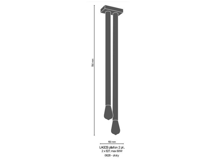 Lampa sufitowa LAGOS 2 pł. długa złoto 0628 Amplex 0628 Lampa inspirowana Metal Kolor Złoty Ilość źródeł światła 2 źródła