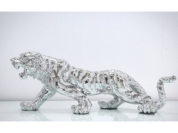 Srebrna figurka Tygrys 77x22x28cm Żywica Zwierzęta Kolor Srebrny Kategoria Figury i rzeźby