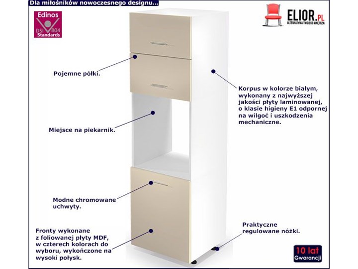 Kuchenna szafka do zabudowy piekarnika Limo 15X - jasny beż połysk Kolor Beżowy Drewno Płyta MDF Kategoria Szafki kuchenne