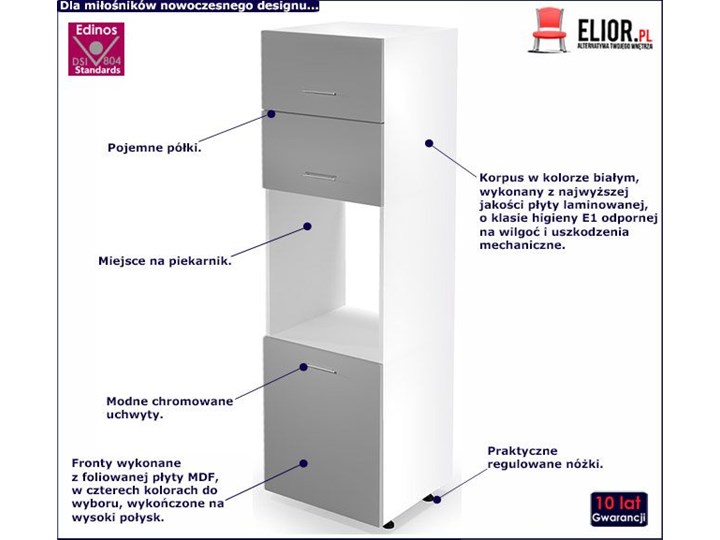Kuchenna szafka do zabudowy piekarnika Limo 15X - jasny popiel połysk Płyta MDF Kategoria Szafki kuchenne