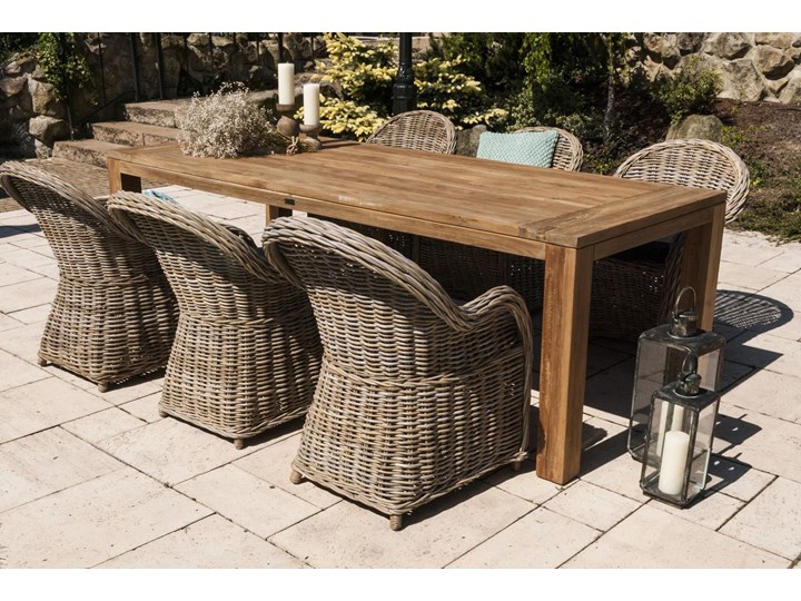 Meble ogrodowe NIMES IV Rattan Drewno Aluminium Stoły z krzesłami Zawartość zestawu Stół Technorattan Styl Minimalistyczny