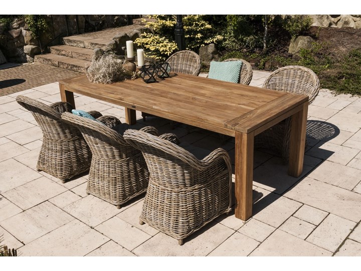 Meble ogrodowe NIMES IV Drewno Technorattan Aluminium Stoły z krzesłami Styl Minimalistyczny Rattan Styl Rustykalny