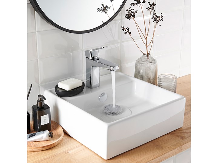Umywalka nablatowa ceramiczna GoodHome Hendra 38 x 38,5 cm biała Szerokość 38 cm Ceramika Kwadratowe Nablatowe Kolor Biały