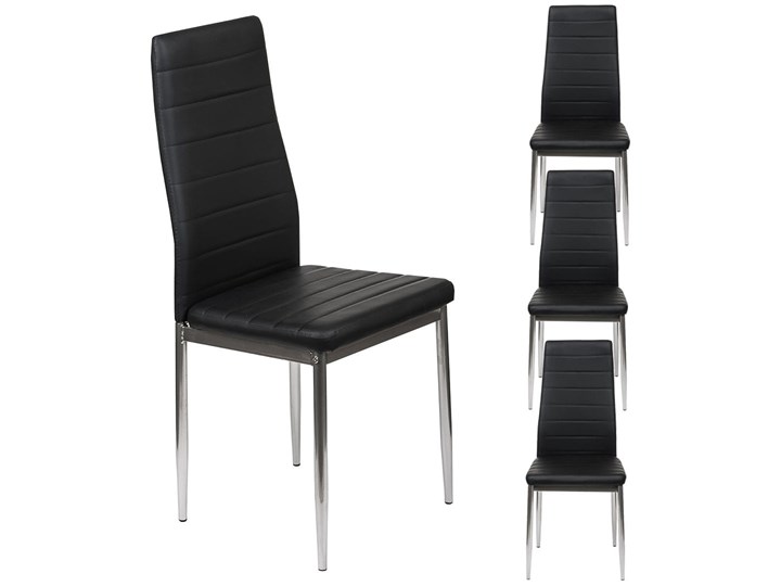 4 krzesła do jadalni z ekoskóry K1 czarne, nogi srebrne, pasy
