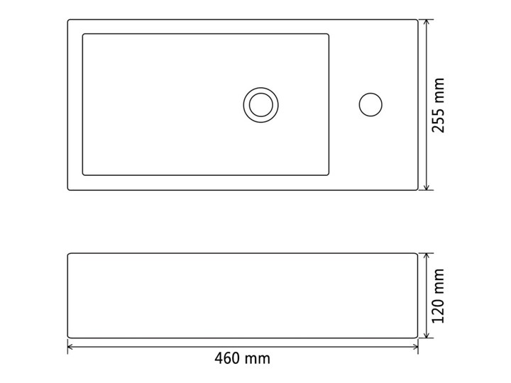 vidaXL Umywalka prostokątna z otworem na baterię 46x25,5x12 cm, biała Stal Szerokość 46 cm Nablatowe Ceramika Prostokątne Szkło Kolor Biały Kategoria Umywalki