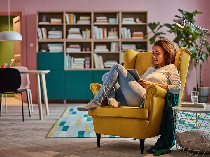 STRANDMON Fotel uszak Wysokość 101 cm Wysokość 45 cm Głębokość 54 cm Głębokość 96 cm Szerokość 82 cm Pomieszczenie Salon