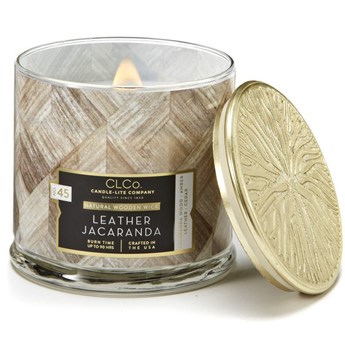 Candle-lite CLCo luksusowa świeca zapachowa z drewnianym knotem 14 oz 396 g - No. 45 Leather Jacaranda