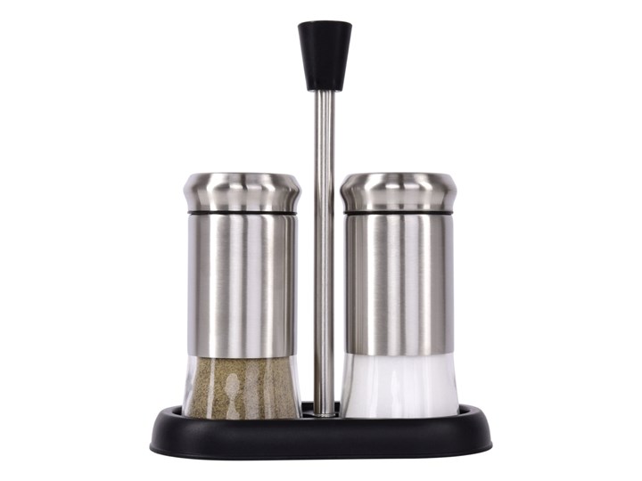 Zestaw PEPPER&SALT, 3 el., czarny Zestaw do przypraw Solniczka i pieprzniczka Szkło Stal nierdzewna Kolor Szary