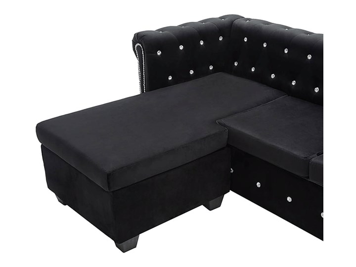 Aksamitny narożnik w stylu Chesterfield Charlotte 4Q - czarny Typ Gładkie Szerokość 165 cm Szerokość 142 cm Wysokość 72 cm Wysokość 42 cm Szerokość 199 cm Boki Z bokami