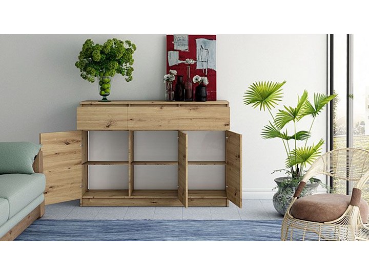 Komoda z 3 drzwiczkami Valia - dąb artisan Z szafkami i szufladami Drewno Kolor Beżowy