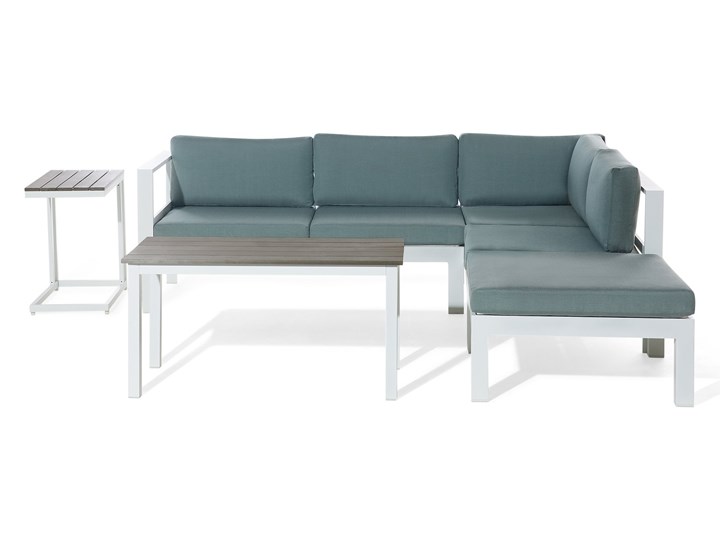 Zestaw mebli ogrodowych 6-osobowy biały aluminium zielone poduszki narożnik pufa stół stolik Zestawy wypoczynkowe Zestawy modułowe Tworzywo sztuczne Zawartość zestawu Sofa