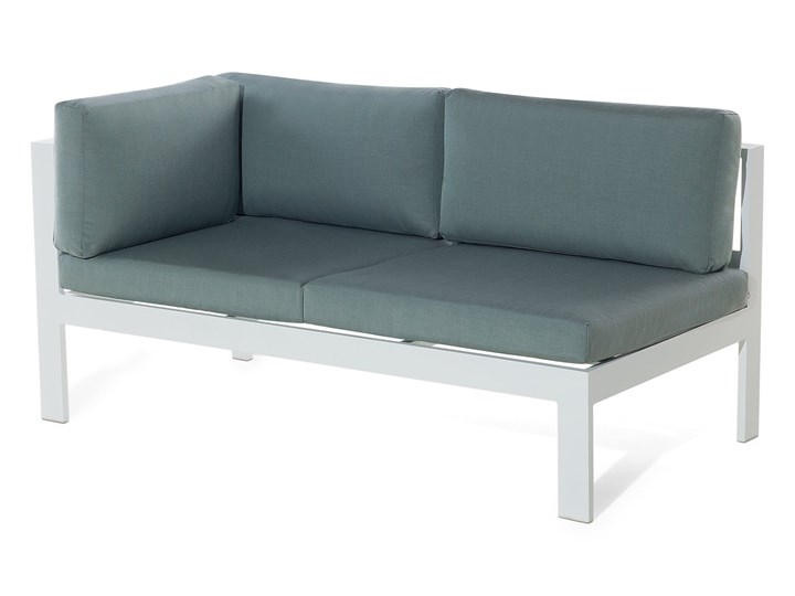 Zestaw mebli ogrodowych 6-osobowy biały aluminium zielone poduszki narożnik pufa stół stolik Zawartość zestawu Sofa Tworzywo sztuczne Zestawy modułowe Zestawy wypoczynkowe Styl Nowoczesny